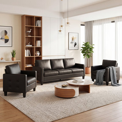 5-Seat Comfy Faux Leather Living Room Set With USB Ports