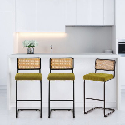 Krystalin Velvet Upholstered Cane Back Stool
