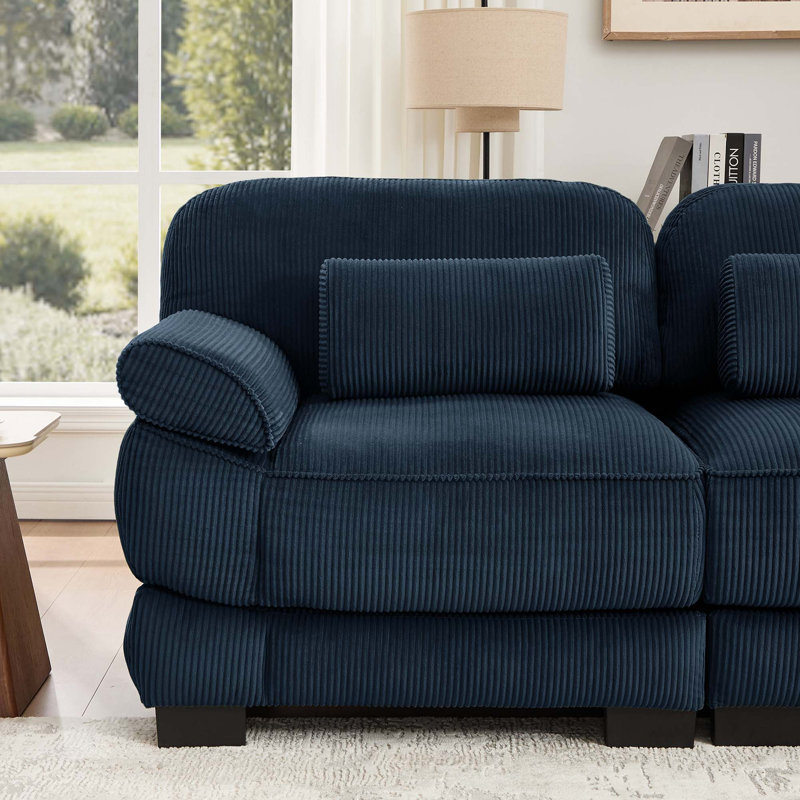 Canapé modulaire Cloud Couch, Velours côtelé bleu, H 37 po x l 132,3 po x P 34,9 po, Symétrique