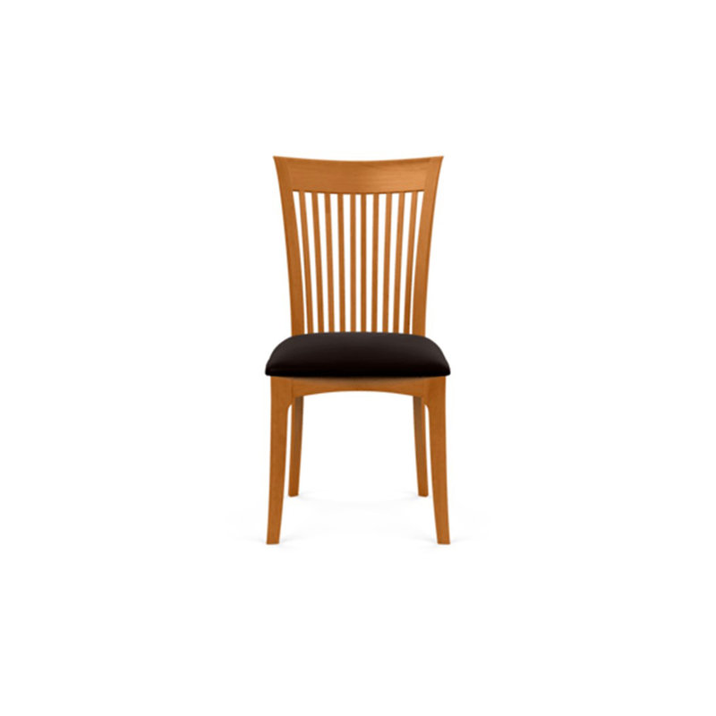 Chaise d'appoint rembourrée à dossier en lattes Sarah, Cuir ébène, Cerisier naturel