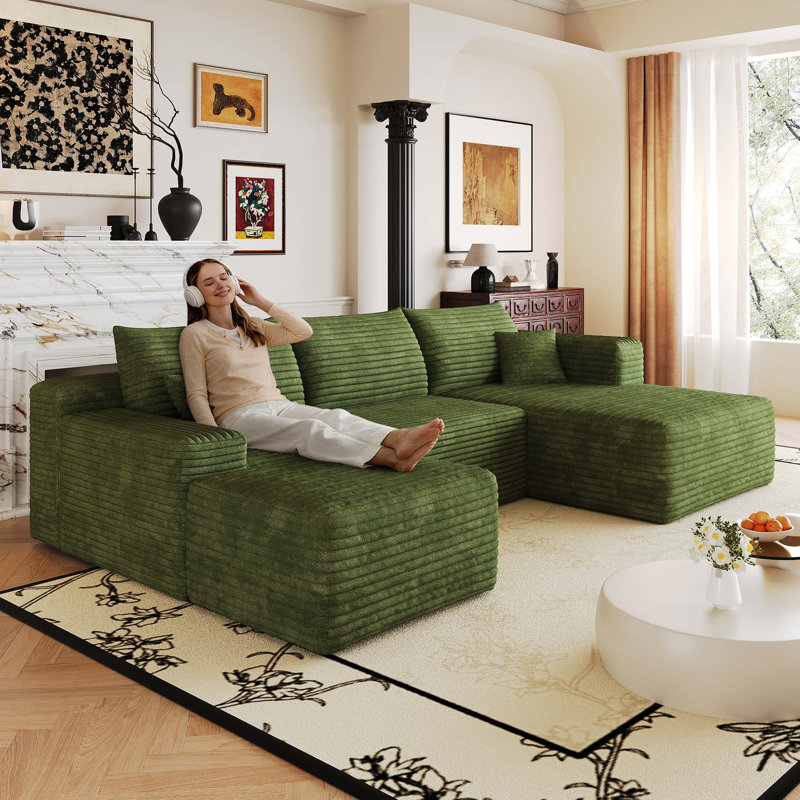 Canapé d'angle infonuagique, canapé modulaire sans assemblage, Green Corduroy