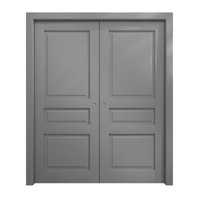 Portes coulissantes françaises à double poche | Ego 5012 | Ensemble de quincaillerie de rail | Portes intérieures modernes en bois massif pour chambre à coucher