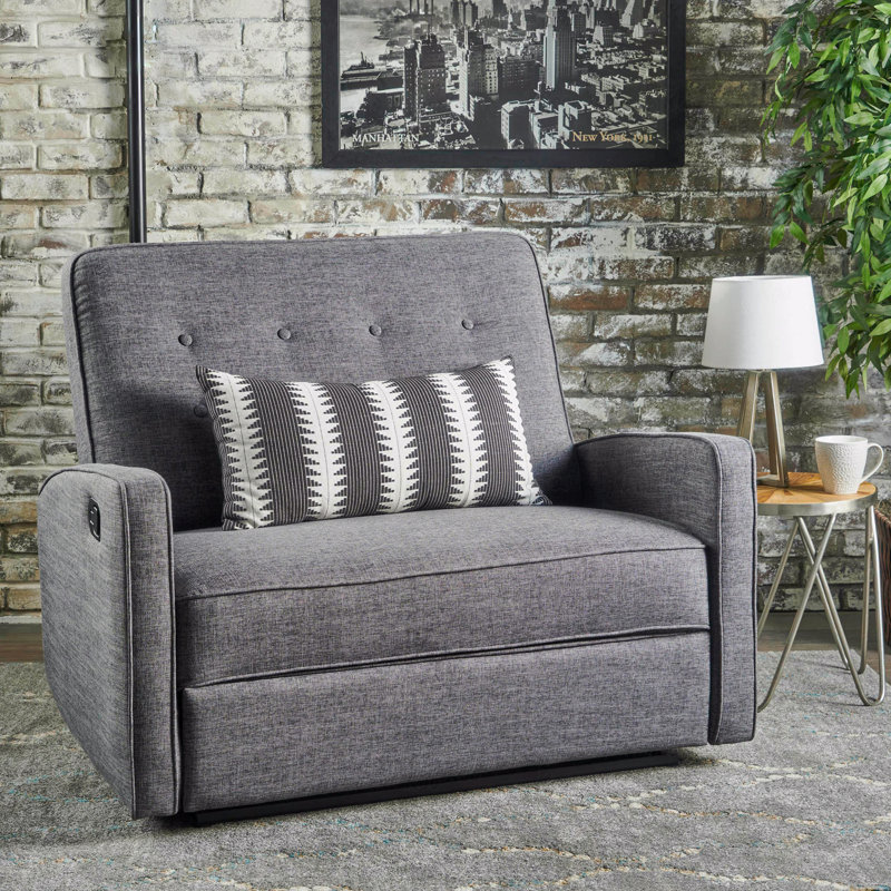 Causeuse inclinable manuelle 47 po en tissu gris - Fauteuil inclinable double capitonné pour le salon, Gris