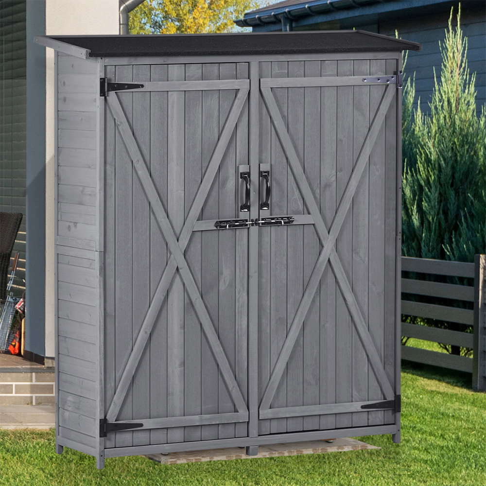 iYofe 5.3 x 4.6 ft Outdoor Storage Cabinet, Patio Wood Garden Shed,  Lockable Doors, 3-Tier Shelves