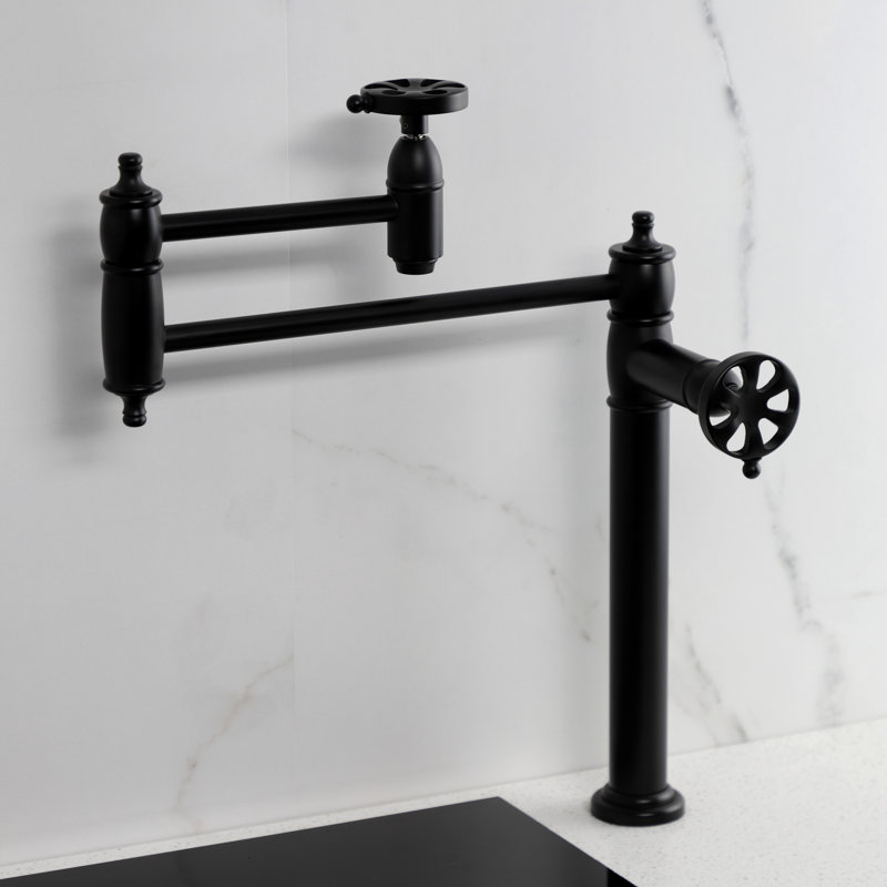 Kingston Brass Belknap Two-Handle 1-Hole Deck Mount Pot Filler Faucet, Matte Black