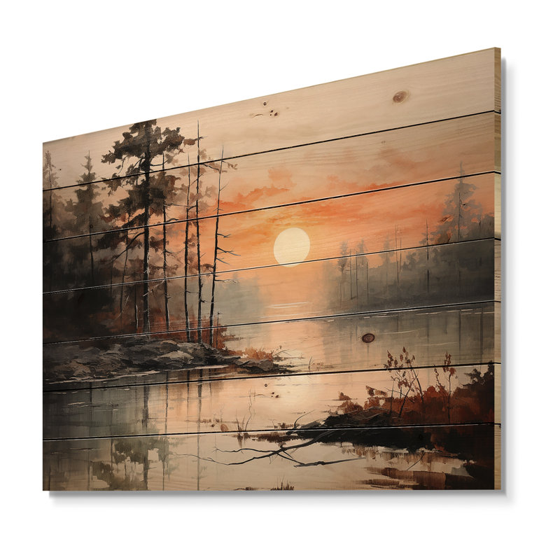 Lake Misty Morning Reflections I sur impression sur bois, H 10 po x l 20 po x P 0,78 po