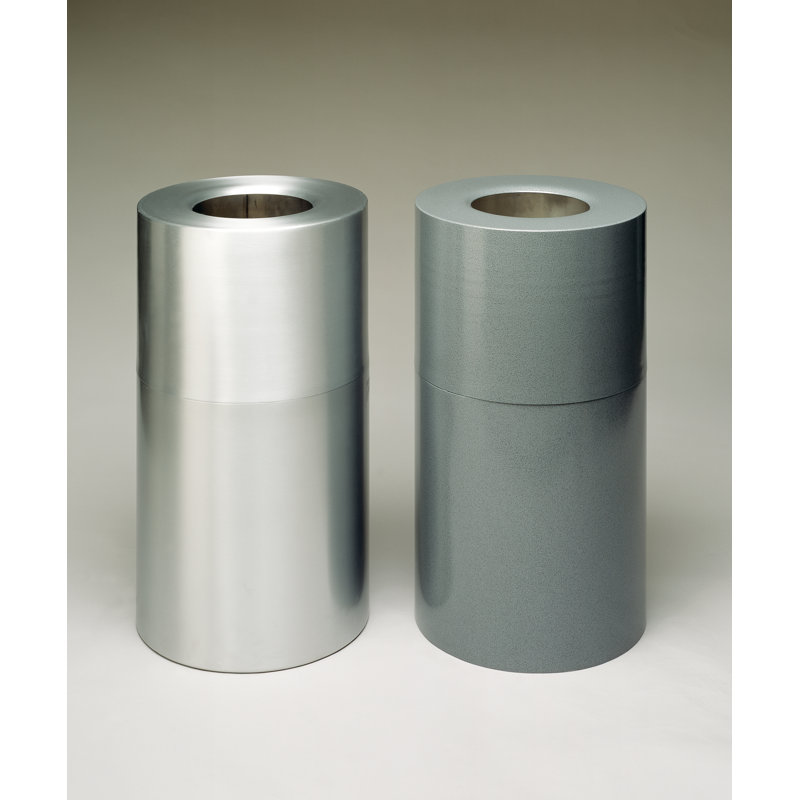 Satin Silver 35 Gallon Round Metal Open Trash Can
