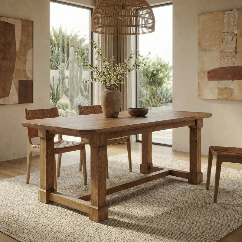 63" Solid Wood Rectangular Dining Table for 4-6, Natural