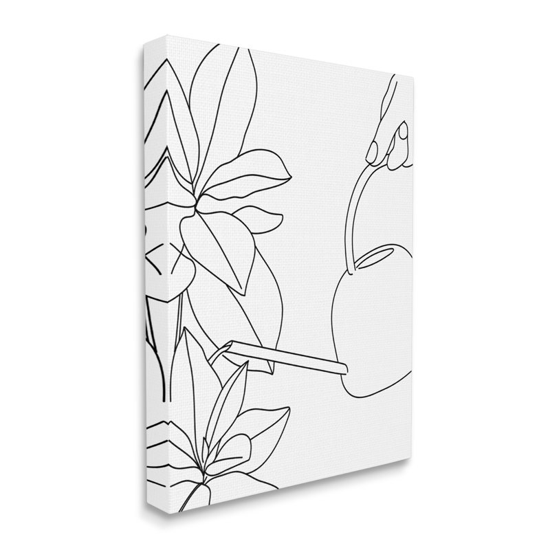Arrosoir et fleurs printanières - Dessin, Toile tendue, H 30 po x l 24 po