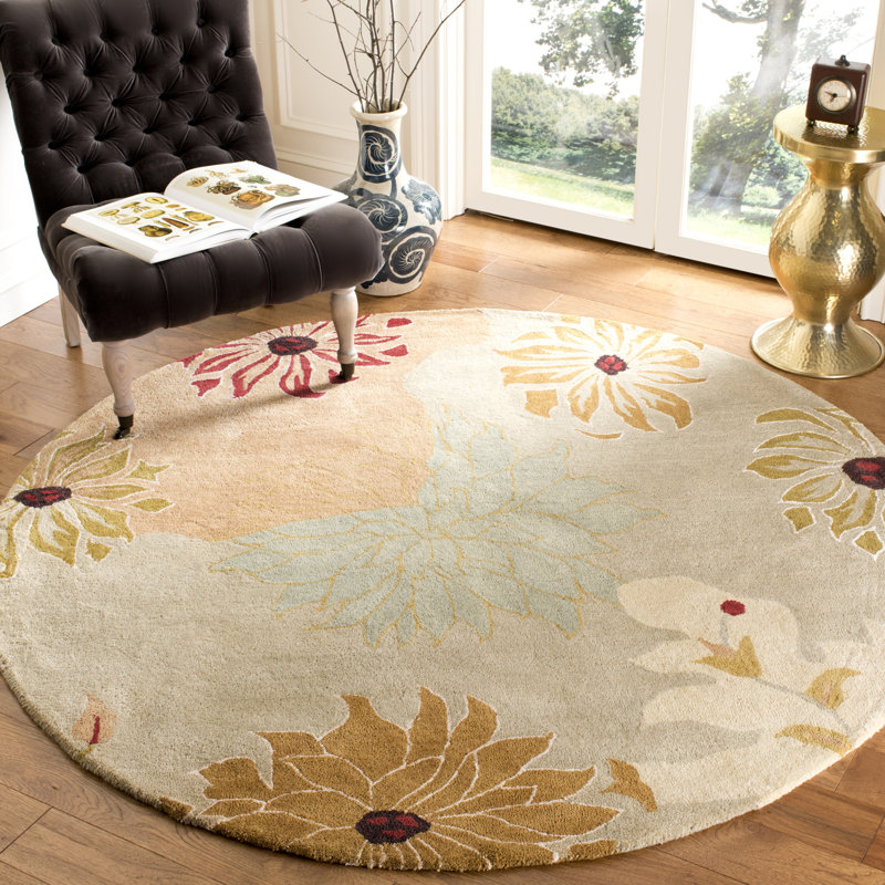 Tapis floral en laine touffeté à la main Jakahri, Rond 8 pi