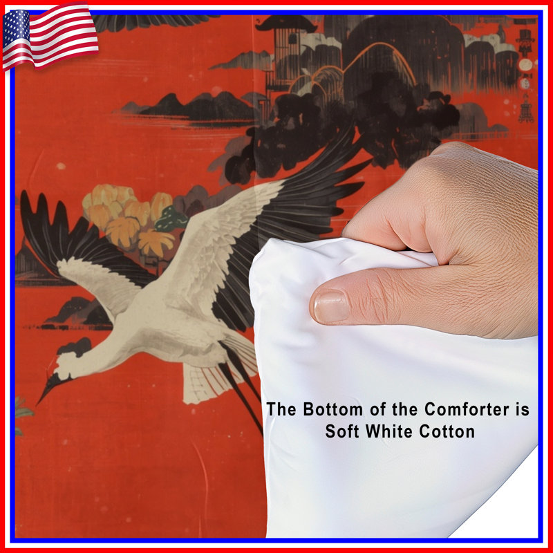 Cranes Cherry Blossoms Comforter, King