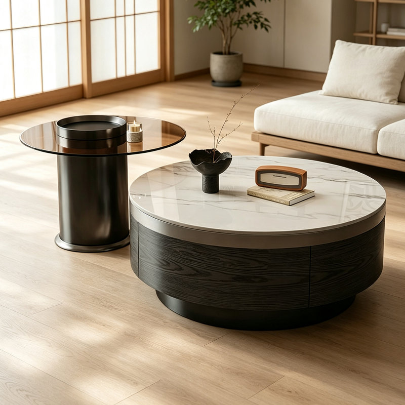 Table basse French Minimalist Luxury, White; Gray; Tan, Marble