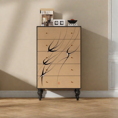 Walnut Wood Storage Cabinet with Five Drawers