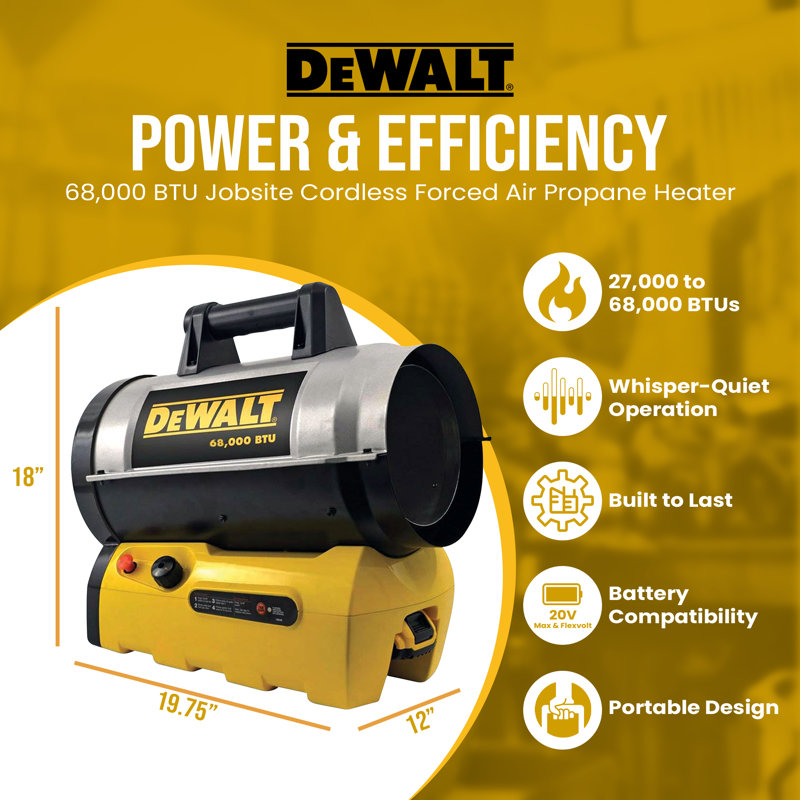 DeWalt 68000 BTU Propane High Efficiency Utility Space Heater with Adjustable Thermostat