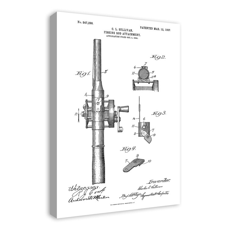 Williston Forge Vintage Fishing Rod Patent On Canvas Print