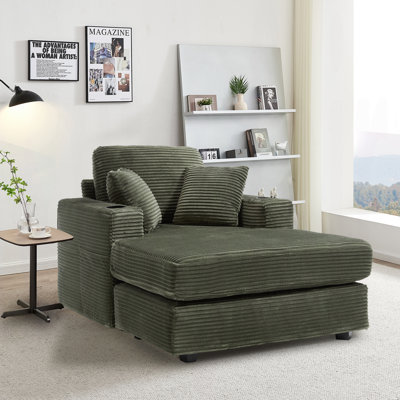 Muli Chaise Lounge Chair with Ottoman, Chenille Fabric with Cupholders & USB Charging Ports by Latitude Run