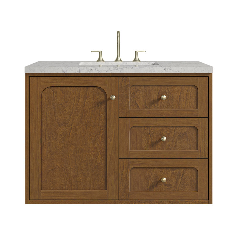 Laurent 36'' W Single Vanity, Carrara White, 8" Widespread, Light Natural Oak