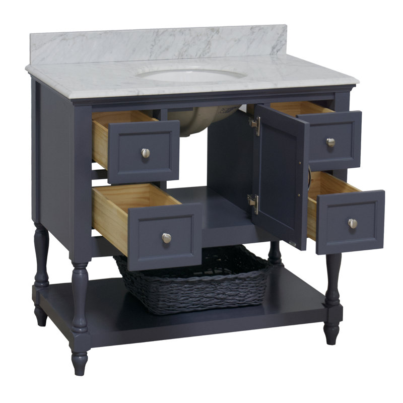 Ensemble de meuble-lavabo simple 42 po Hampton, Gris marine, Marbre de Carrare