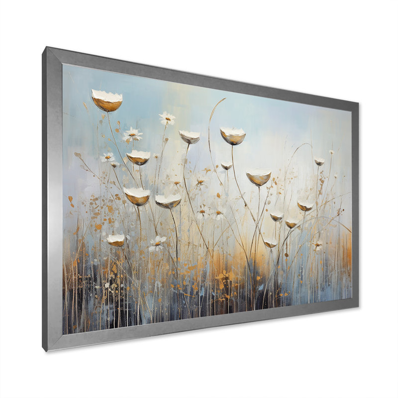Beige Wildflowers Breeze IV sur toile, H 30 po x l 40 po x P 1,5 po, Cadre simple argenté