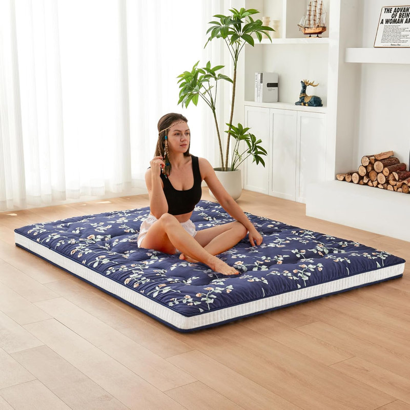 Japanese Floor Futon Mattress Extra Thick Folding Roll Up Bed Topper Mat For Guest,Lounger And Tavel, Twin