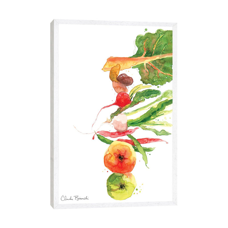 Stacked Veg by Claudia Bianchi - Painting on Canvas, 66.04cm H x 45.72cm W x 3.81cm D, White Framed