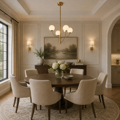 4-Light Brass Steel Chandelier With White Glass Shades