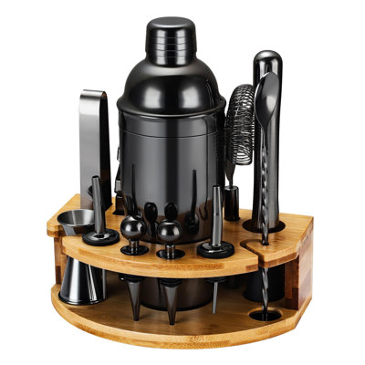Ensemble de barman à cocktail avec support, ensemble de bar 12 pièces avec accessoires de bar en acier inoxydable Outils: 25 oz Martini Shaker Jigger