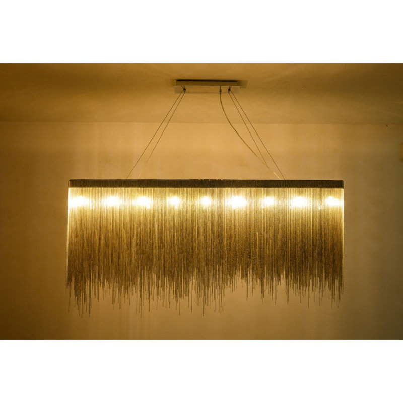 Lustre Alan Mizrahi FONTAINE RECT, Chrome, Or français, 60” Length x 15” Wide x 20” Height