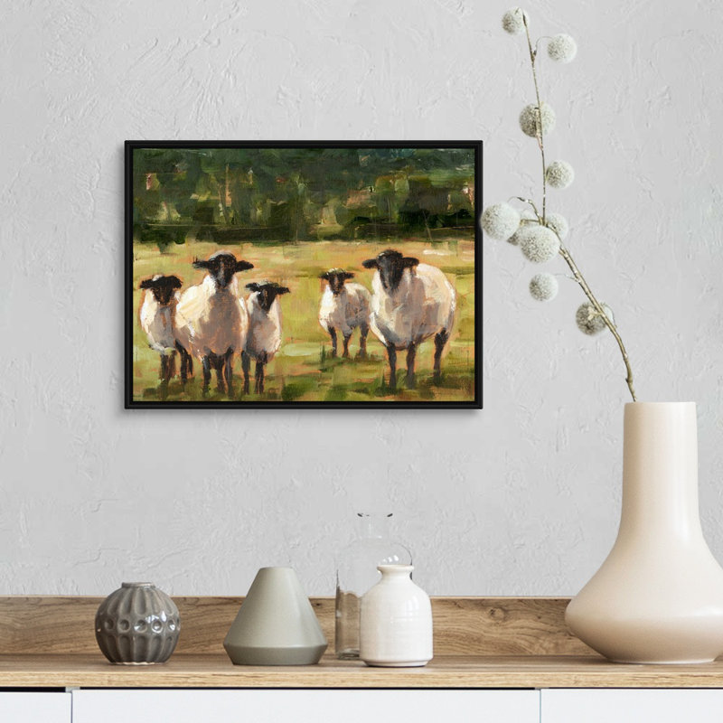 Sheep Family I, art mural sur toile, Toile avec cadre noir, H 14 po x l 18 po x P 2 po