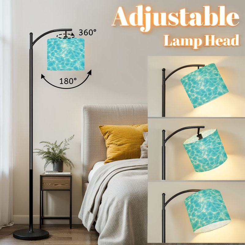 Lampe sur pied à arc avec abat-jour réglable eau turquoise clair Lampe sur pied 3 températures de couleur à haut gradateur avec interrupteur au pied pour la chambre à coucher