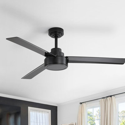 Keilee 52 Inch Propeller Ceiling Fan, 3 Blade Modern Ceiling Fan with Remote Control, Indoor Ceiling Fan No Light, Black