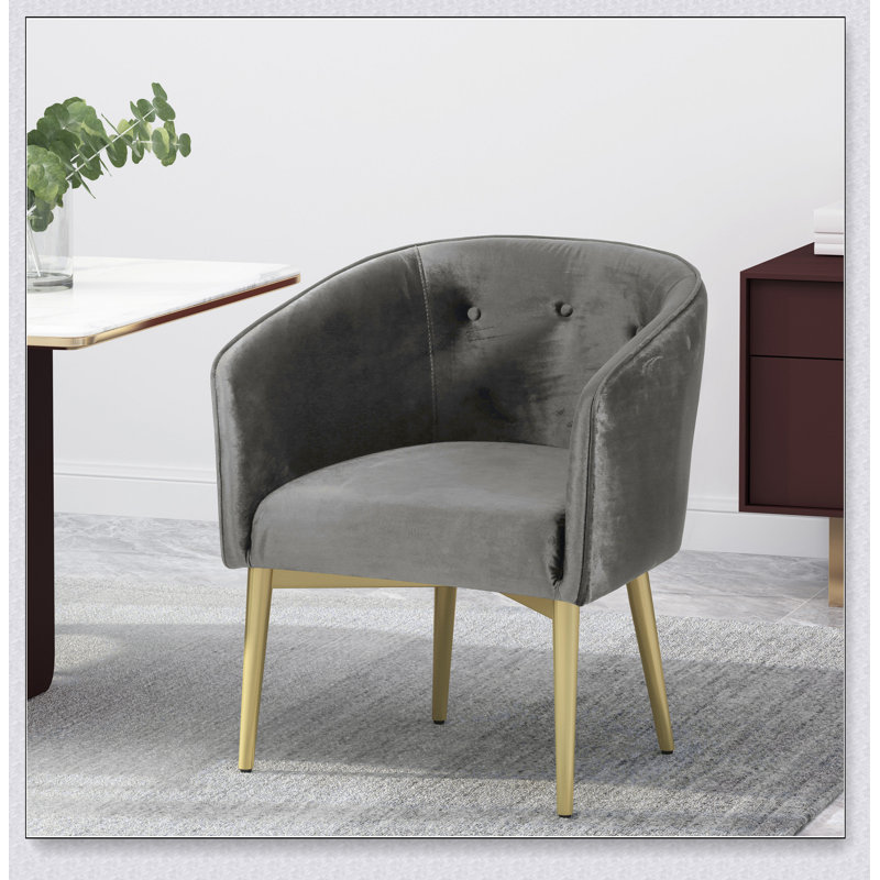 Fauteuil capitonné en velours gris à 4 pieds, Velours gris velours