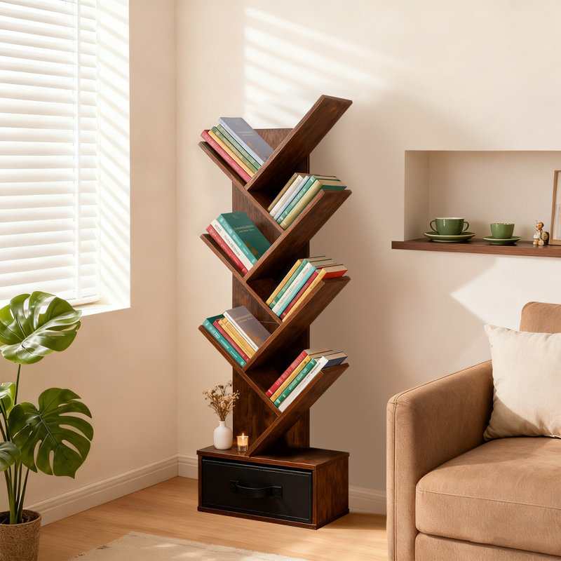 Bibliothèque avec arbre, (7 tablettes) H 43,7 po x l 14,21 po x P 6,69 po