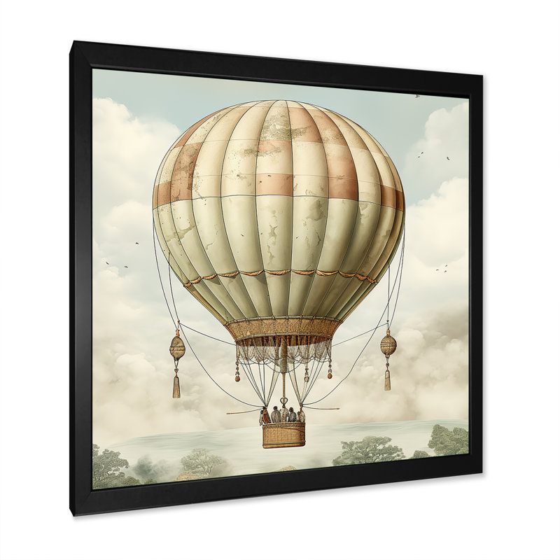 Impression sur toile Contemporary Balloon Voyage I - Montgolfière, Cadre simple noir, H 16 po x l 16 po x P 1 po