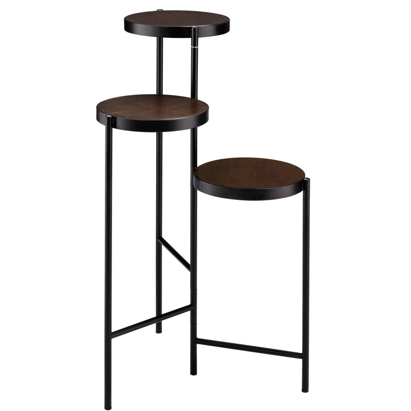 Support à plante noir et noyer 3 pliable, en métal, peu encombrant pour un décor extérieur pliable