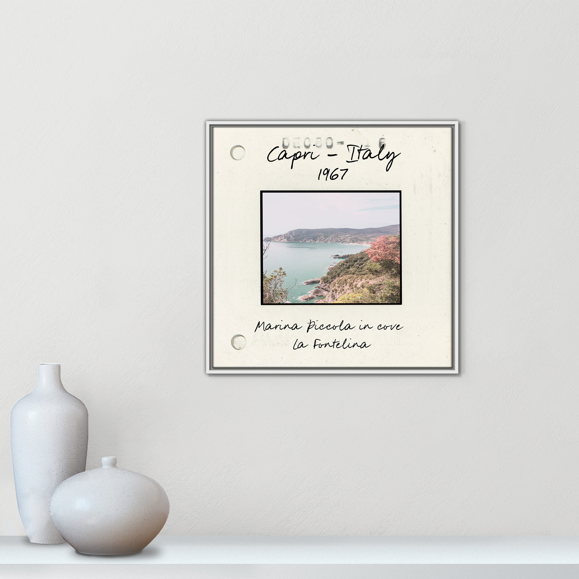 Capri Italy - Marina Picolla in La Fontalina Print by Susan Jill, 25.5" H x 25.5" W x 2" D, White Floater Framed Canvas