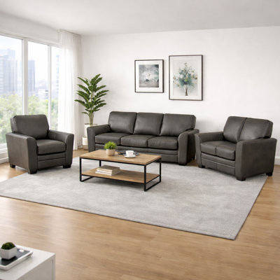 Nadin Premium Leather Sofa, Loveseat and Chair Set with Plush Pillow Back Cushions in Gray Color