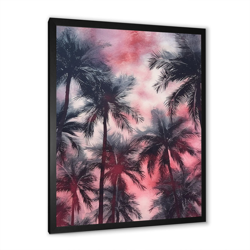 Reproduction d'art sur toile, palmiers et palmiers, Cadre simple noir, H 20 po x l 12 po x P 1 po