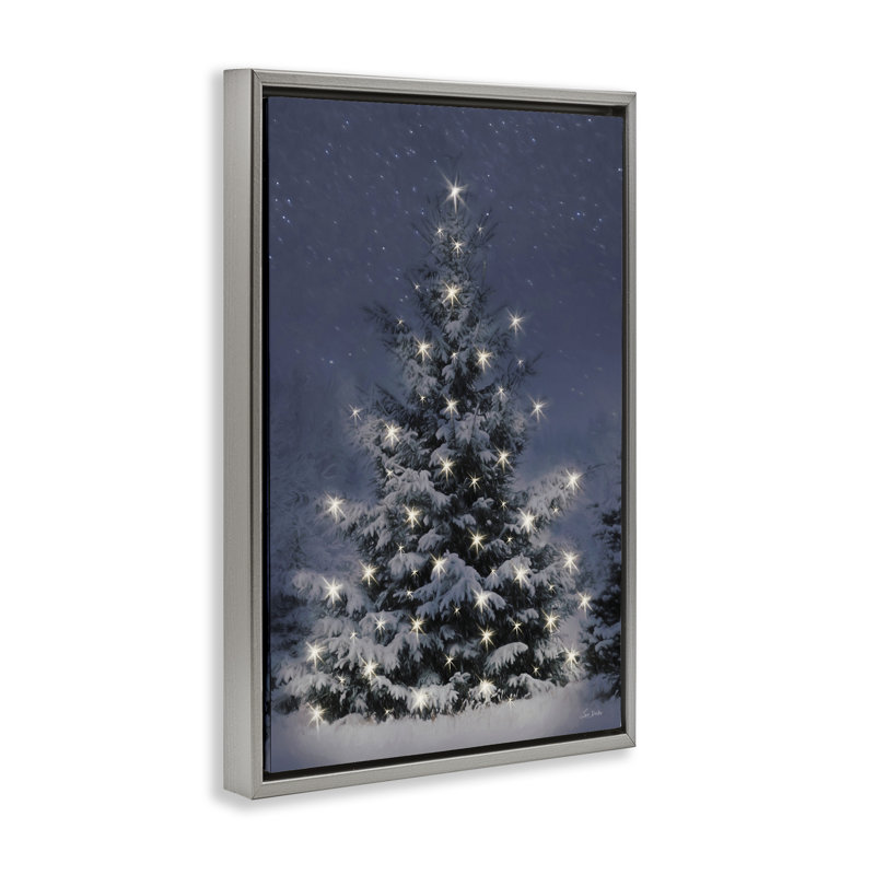 Cadre flottant arbre de Noël enneigé, design par Lori Deiter, H 25 po x l 17 po, Cadre flottant gris lustré