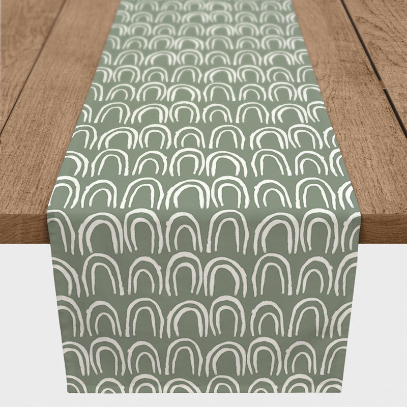 Chemin de table Maribeth, 72 po x 16 po, Sauge vert, Géométrique 2