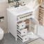Meuble-lavabo noir 24 po avec lavabo, panneau de fibres à densité moyenne et fabrication en bois d'hévéa, 3 tiroirs et armoire avec tablettes réglables-756731840