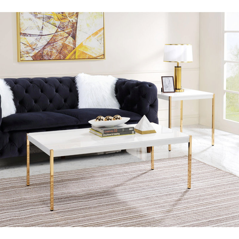 Table basse avec plateau en bois, table rectangulaire avec pieds tubulaires en métal
