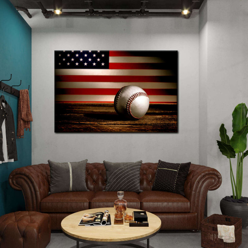 Drapeau américain de baseball sur toile, H 32 po x l 48 po x P 1,25 po