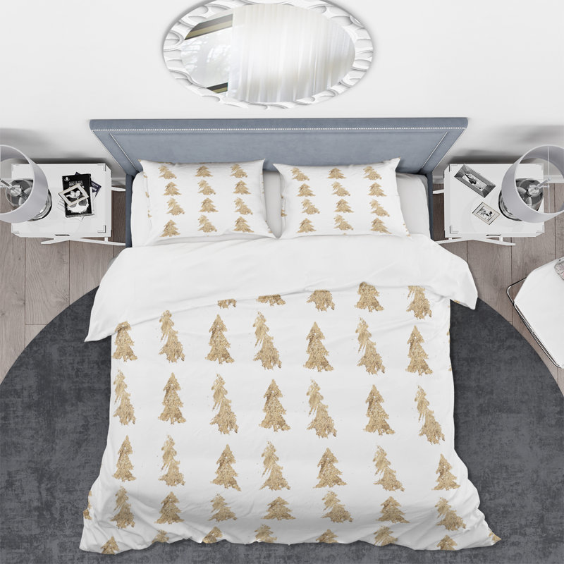 White/Gold Microfiber Duvet Cover Set, Queen Duvet Cover + 2 Standard Shams