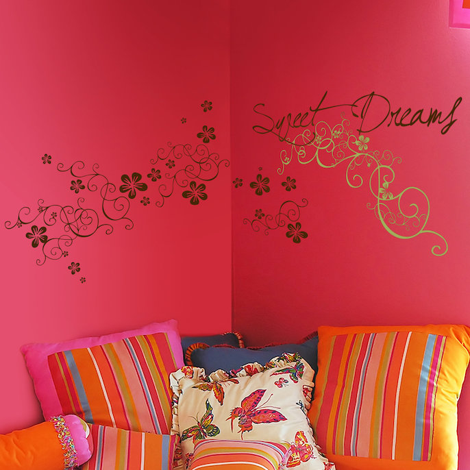 Décalcomanie murale tourbillons de fleur-compagnon à rêves doux, Chocolat