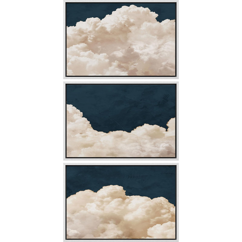 Illustration de nuages duveteux - 3 pièces, Cadre blanc, H 24 po x l 36 po