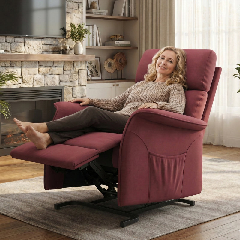 Petite Power Lift Recliner with Heat and Massage – Infinite Position Lift Chair for Seniors in Soft Fabric with Side Pocket Storage
