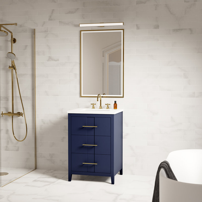 Iconic 24" Freestanding Standard Single Bathroom Vanity with Top, Navy, Gold