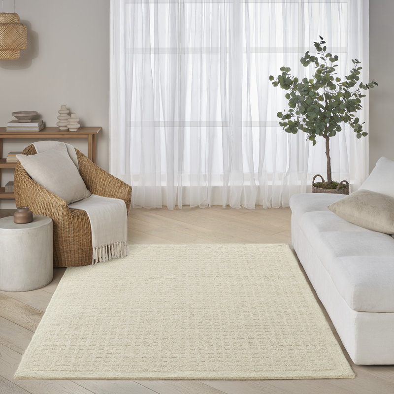 DKNY Pure Grids Ivory Beige Contemporary Indoor Rug, Rectangle 3'9" x 5'9"
