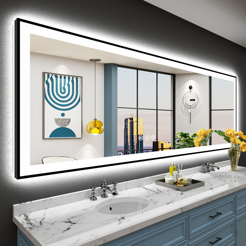 Matte Black Matel Framed Vanity Mirror with Lights, Front-lit and Back-lit, Memory Function, 3 Color Temperatures, Dimmable Light & Anti-fog Tempered Glass ETL Listed LED Mirror
